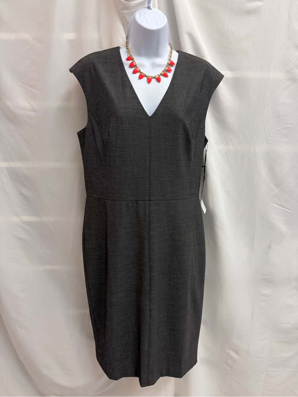 Ann Taylor Dark Charcoal V-Neck Sheath Dress